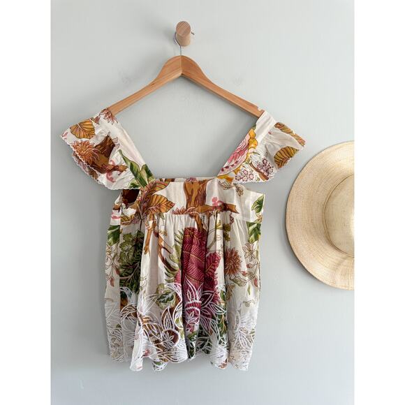 Juliet Dunn | Baby Doll Top Floral Print Embroidered | Sz S (Sz 1) - Picture 9 of 9